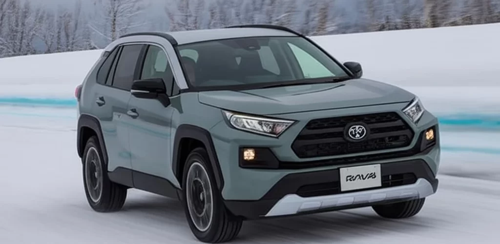 Toyota RAV4 на фоне городского пейзажа