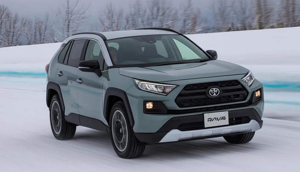 Toyota RAV4 на фоне городского пейзажа