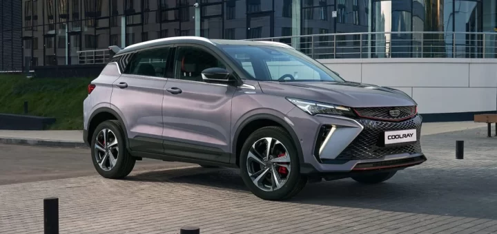 Geely Coolray на фоне белорусского пейзажа