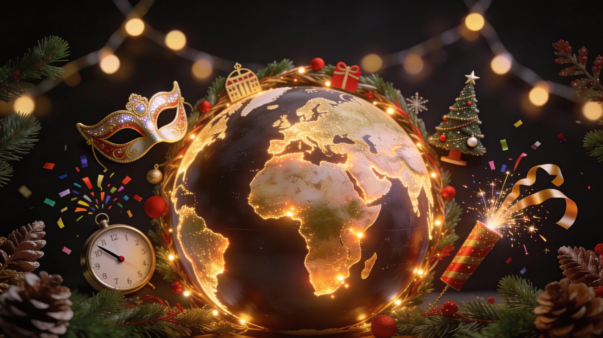 Праздничный коллаж викторины про новогодние традиции мира