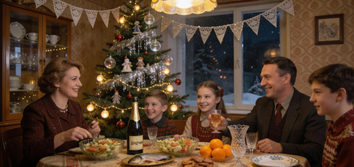 сцену советской гостиной в ночь на 1 января (70-80е годы).