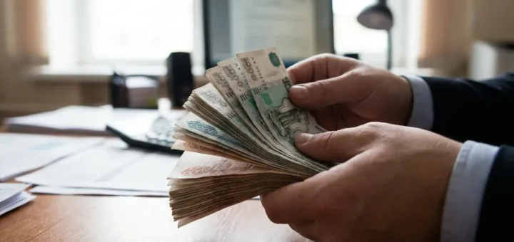 Руки крупным планом пересчитывают стопку российских рублёвых купюр при естественном освещении