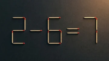 Головоломка со спичками, где на тёмном фоне выложено уравнение 2 - 6 = 7.