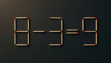 Головоломка со спичками: исходное неверное уравнение 8 − 3 = 9 на тёмном фоне.